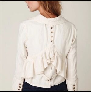 FREE PEOPLE Linen Ruffled Back Blazer Tiered